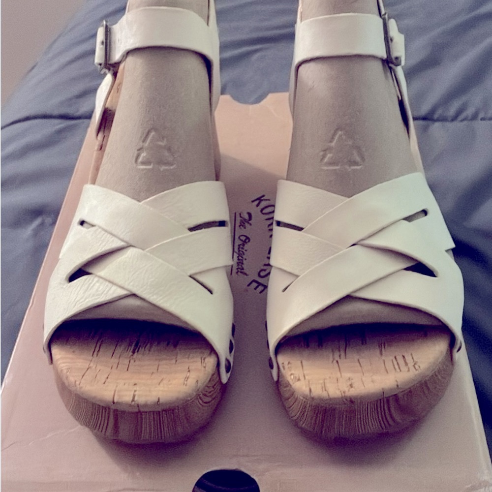 Kork-Ease Cream Sandals with Tan Sole
